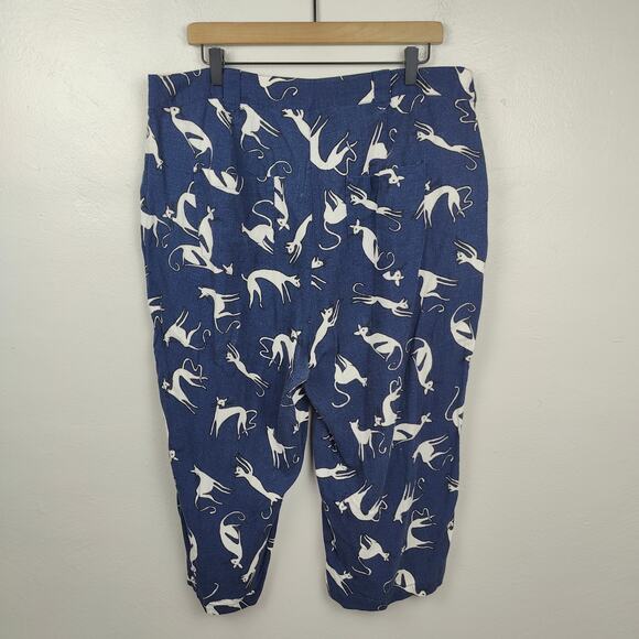 Modcloth Cat Print Trouser Pants Womens 18 Navy Blue Pleated Lightweight Retro - Picture 6 of 10